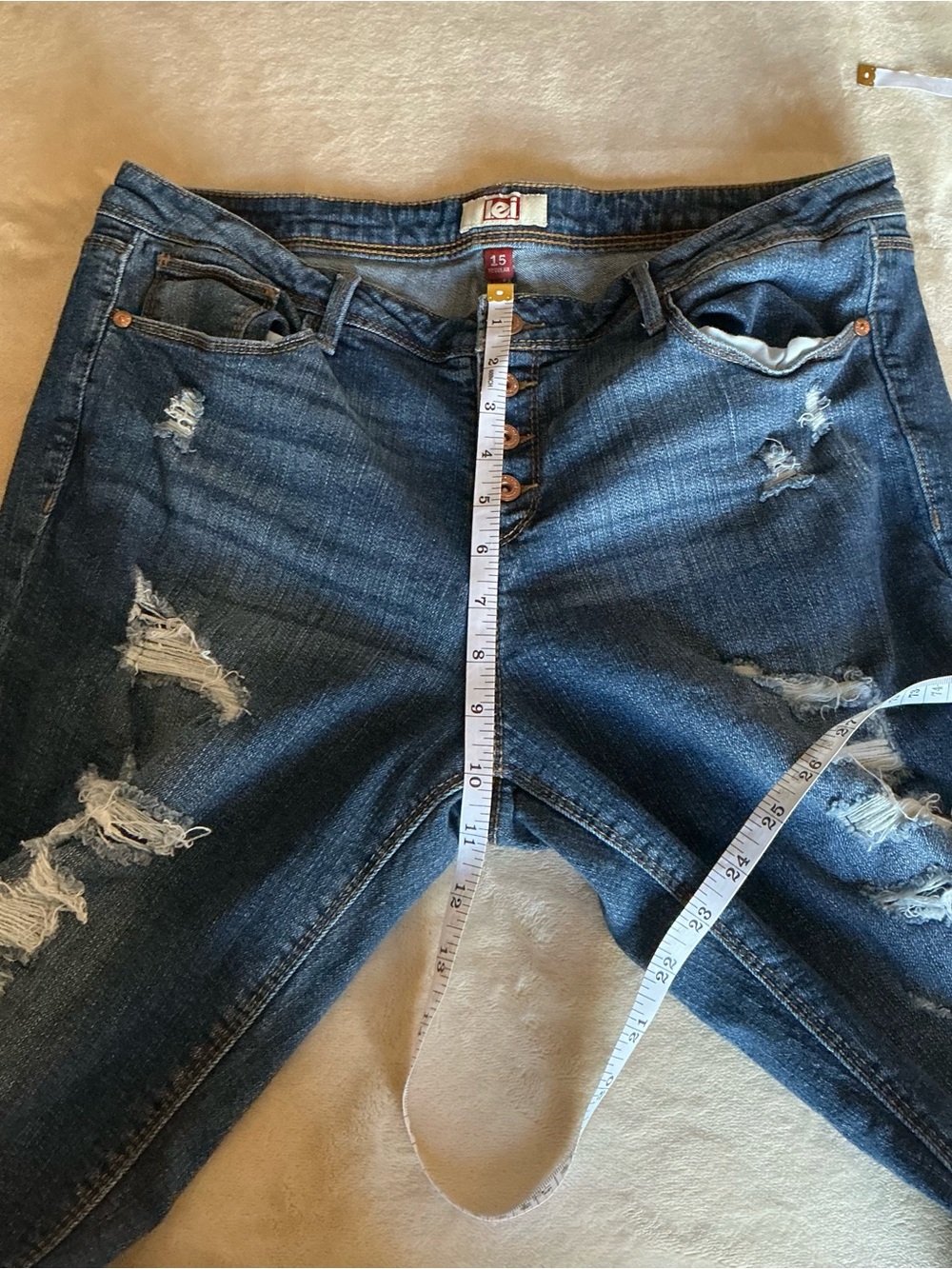 lei Junior's/Women’s Dark Blue Distressed Classic Skinny Button Up Jeans Size 15 - Picture 9 of 13